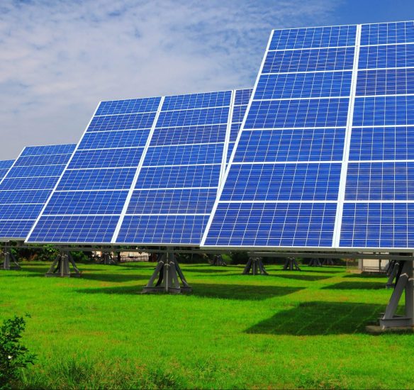 Solar Panel with green grass and beautiful blue sky